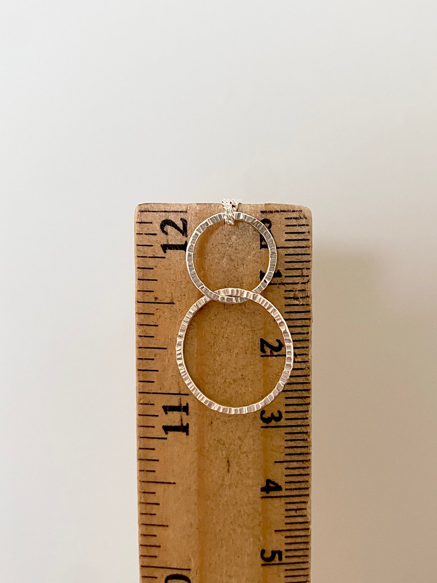 Silver Linked Double Circle Necklace with Line Texture
