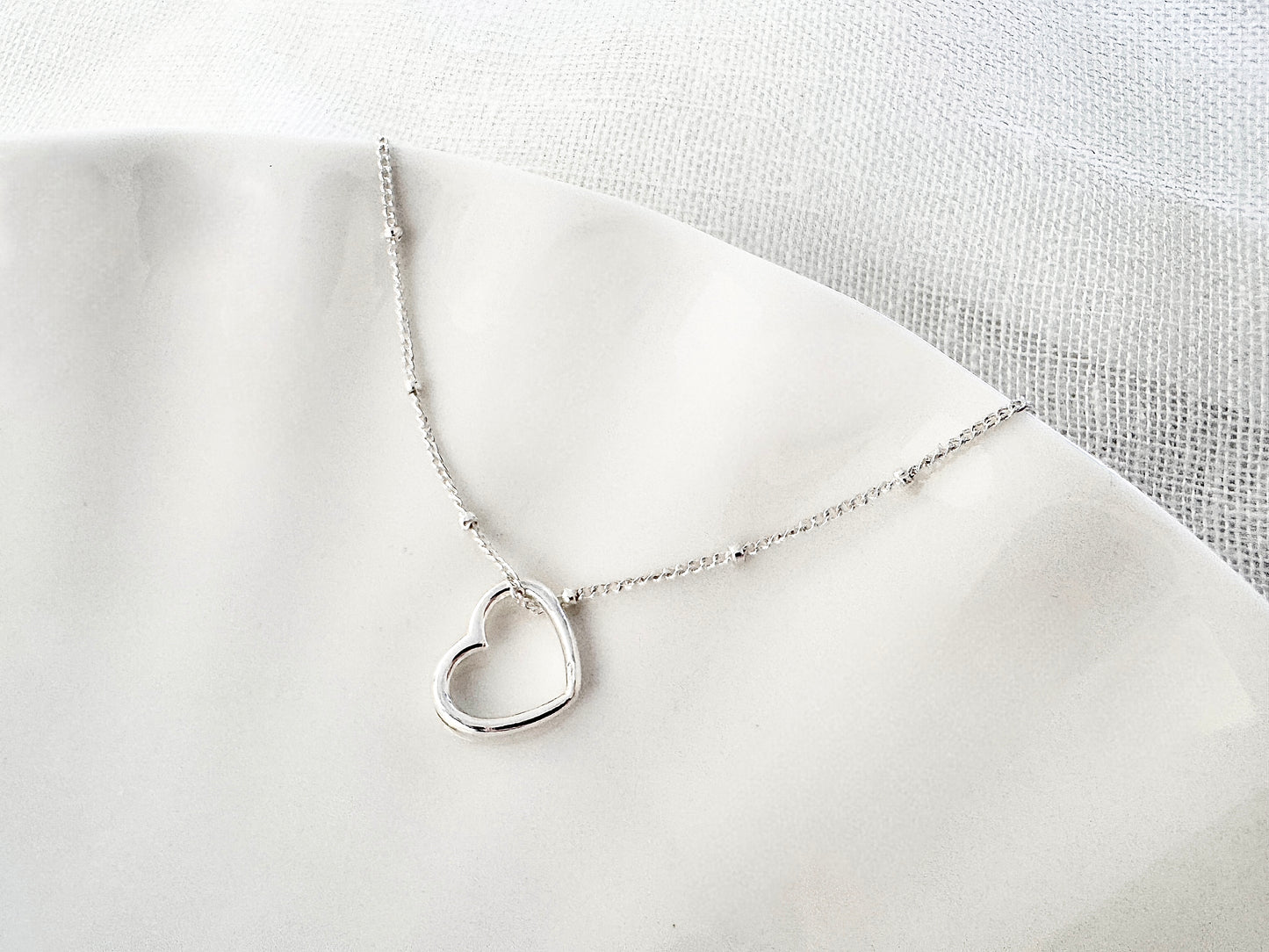 Sterling Silver Satellite Chain Heart Necklace