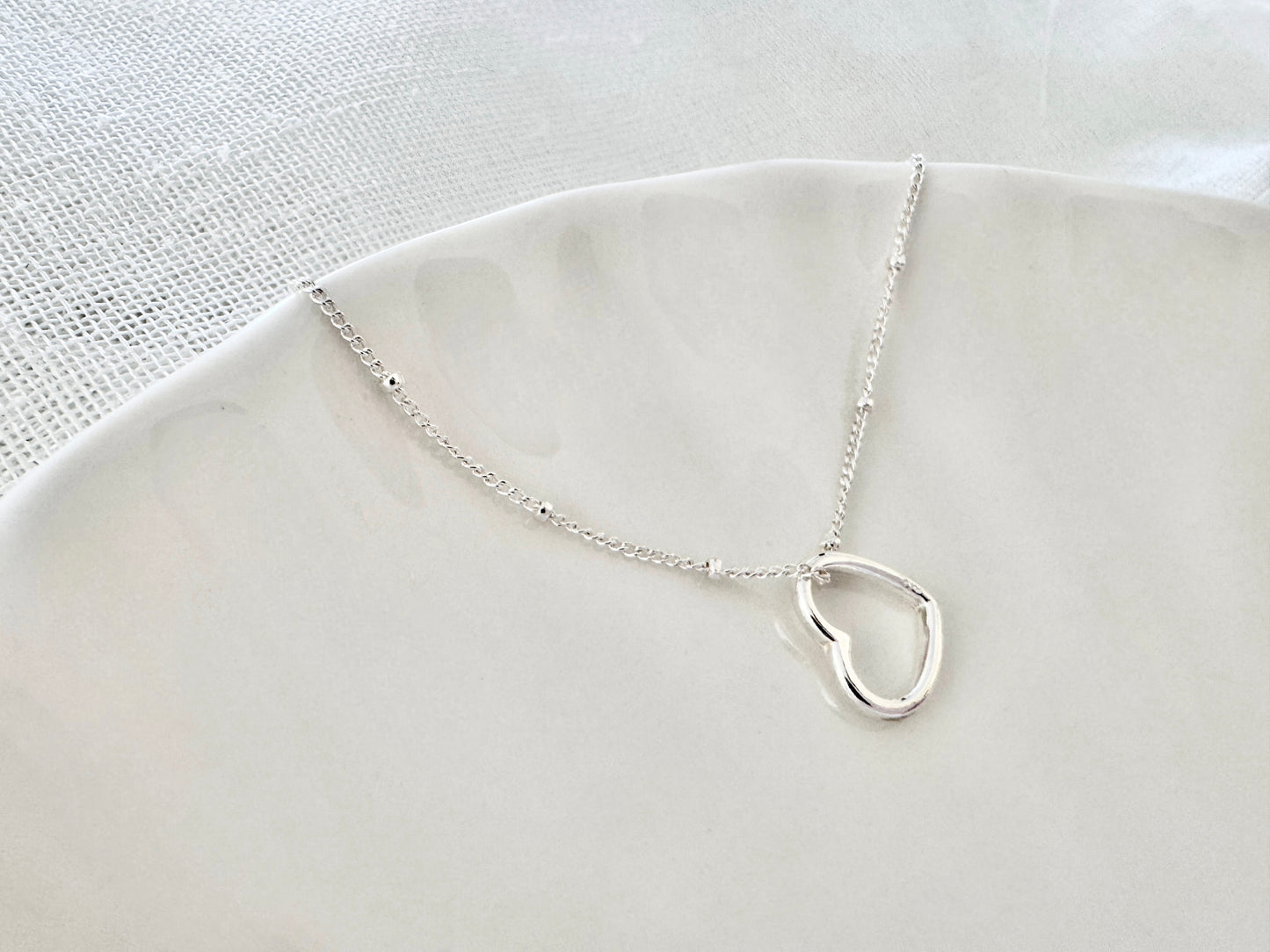 Sterling Silver Satellite Chain Heart Necklace