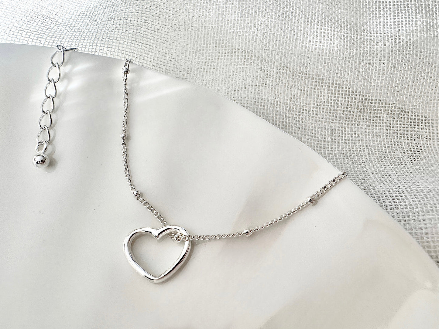 Sterling Silver Adjustable Satellite Chain Heart Bracelet