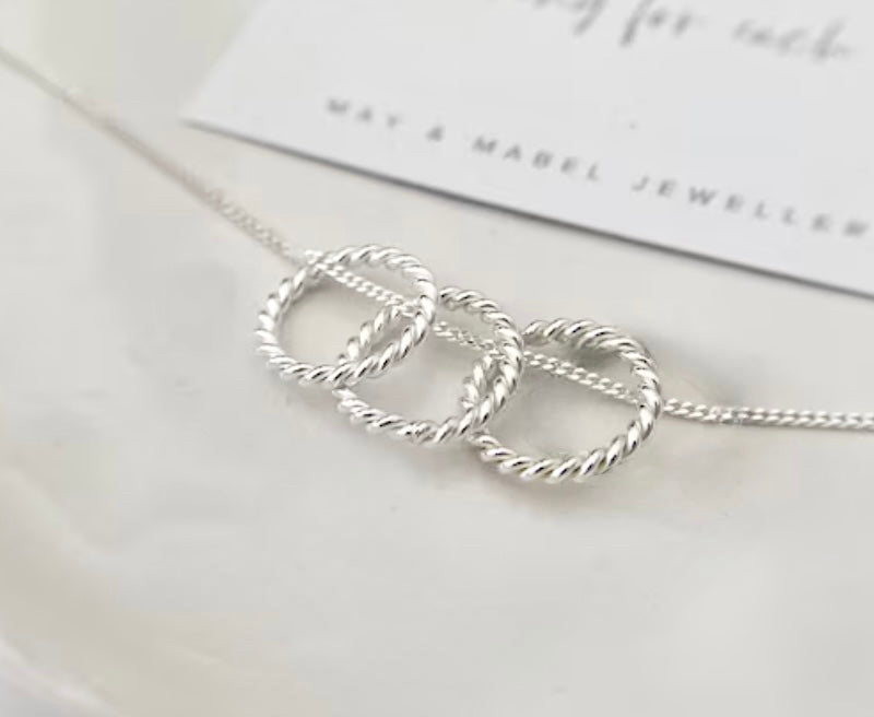 30th Birthday Sterling Silver Necklace with Twisted Rings
