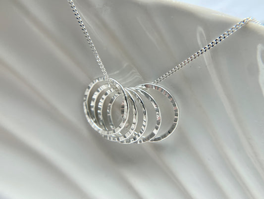 50th Birthday Sterling Silver Five Rings Necklace