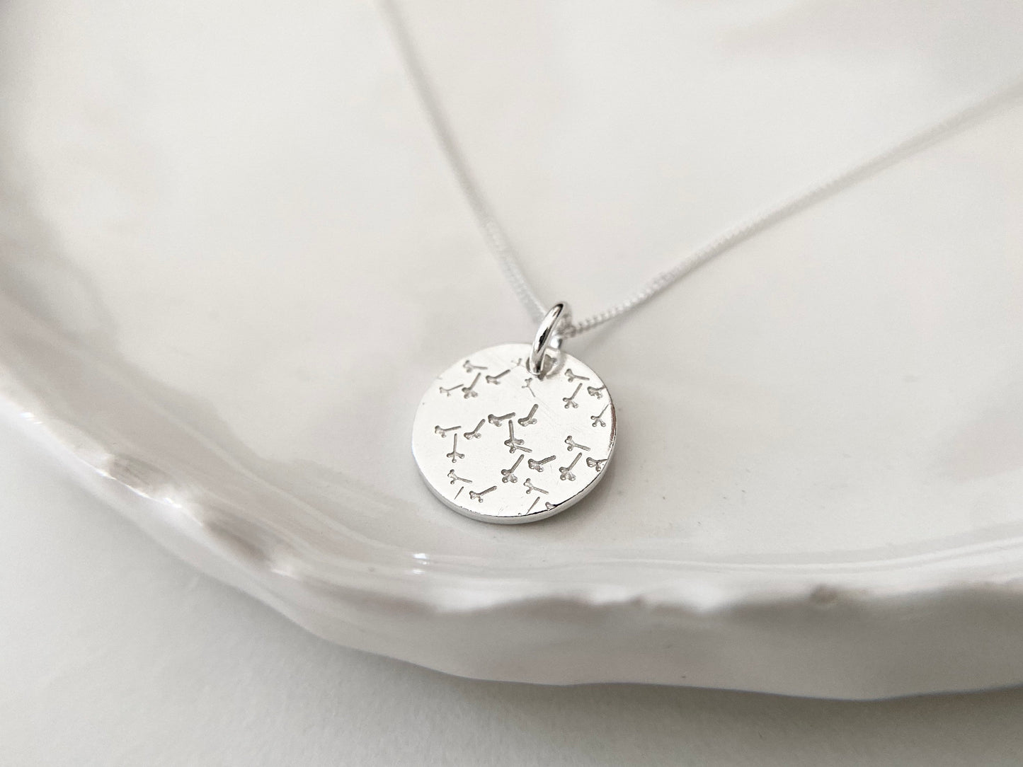Silver Dandelion Disc Pendant Necklace