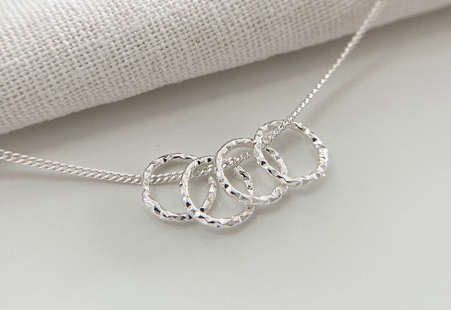 40th Birthday Sterling Silver Necklace with Diamond Cut Rings