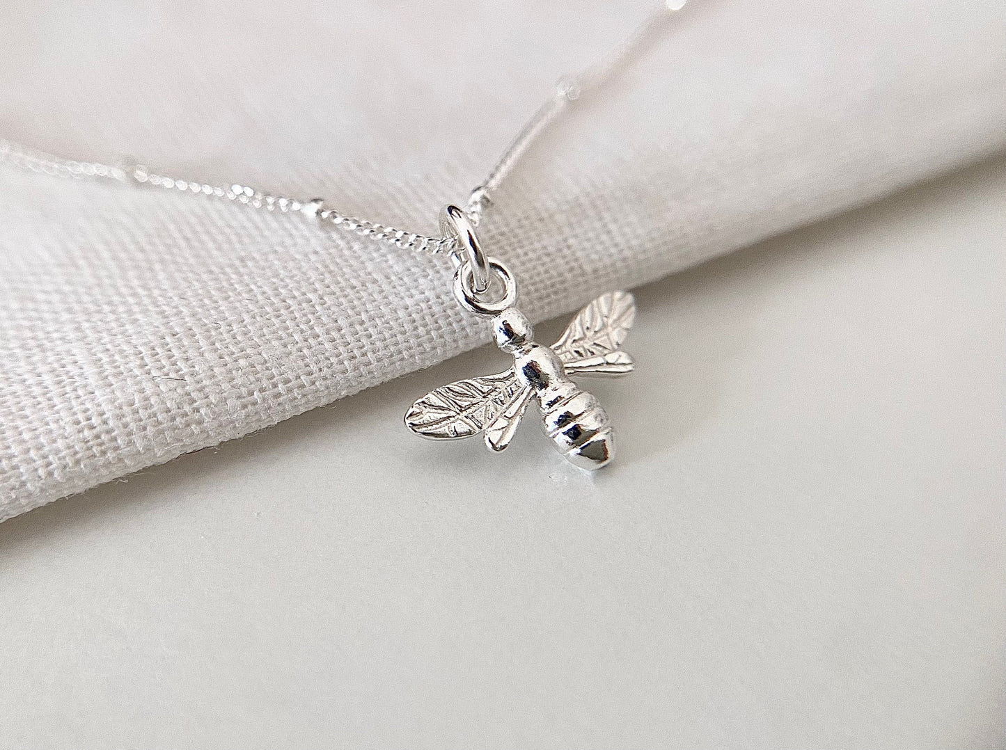 Sterling Silver Bee Necklace on a Satellite Chain
