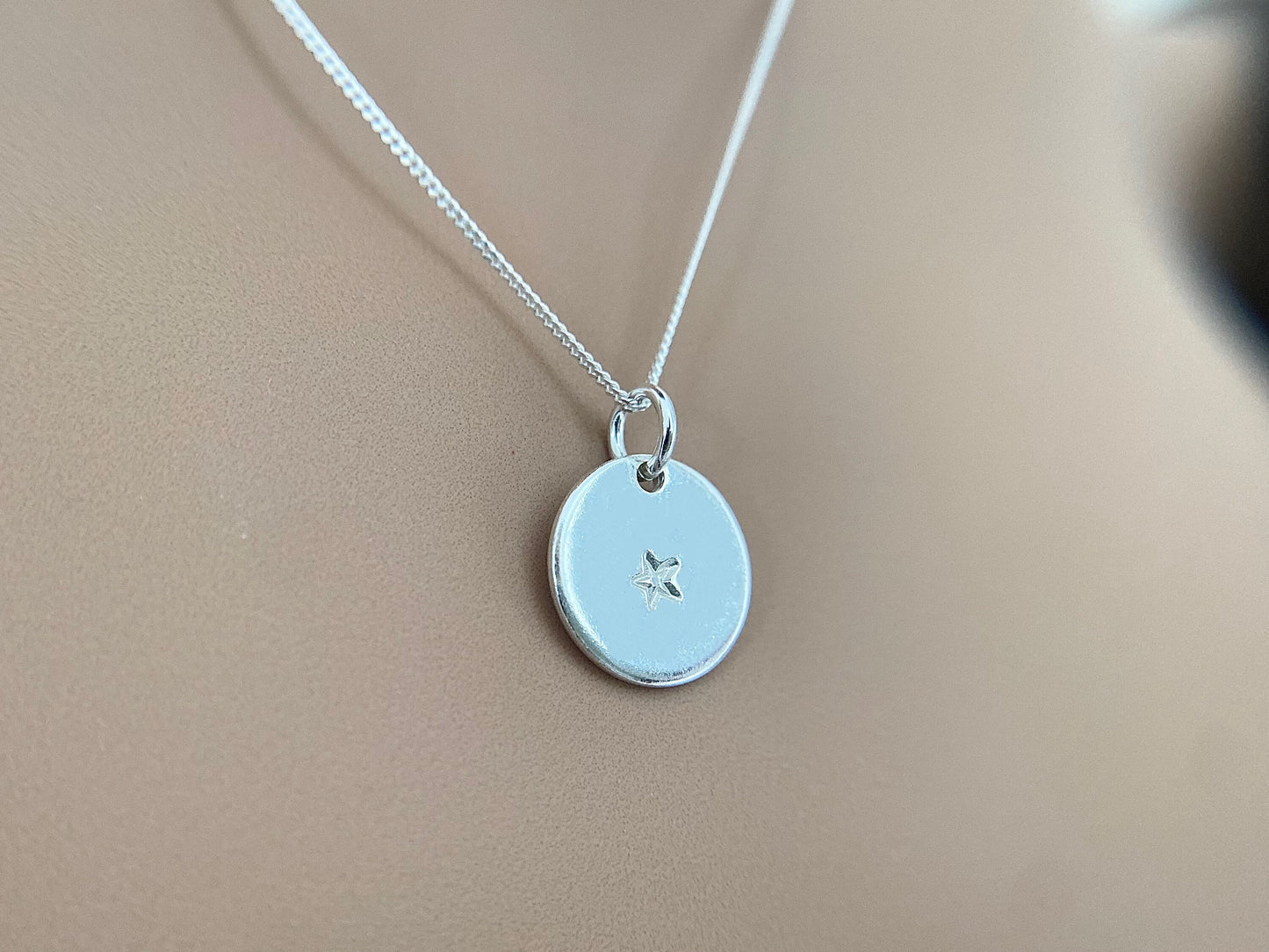 Silver Star Disc Pendant Necklace
