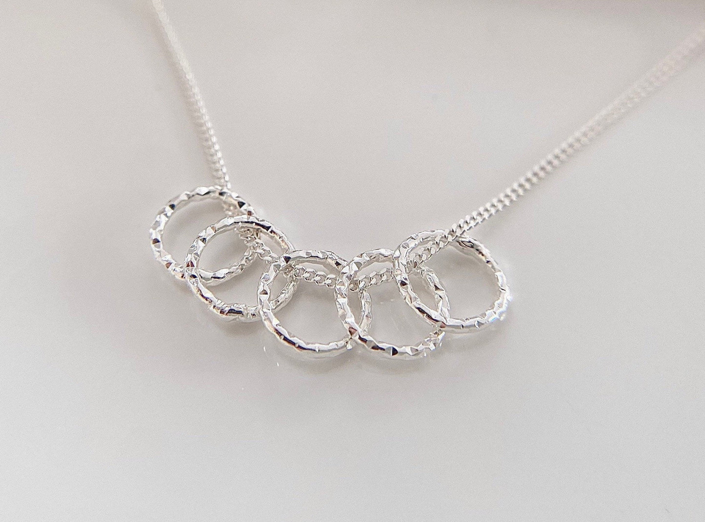 50th Birthday Sterling Silver Necklace with Diamond Cut Rings