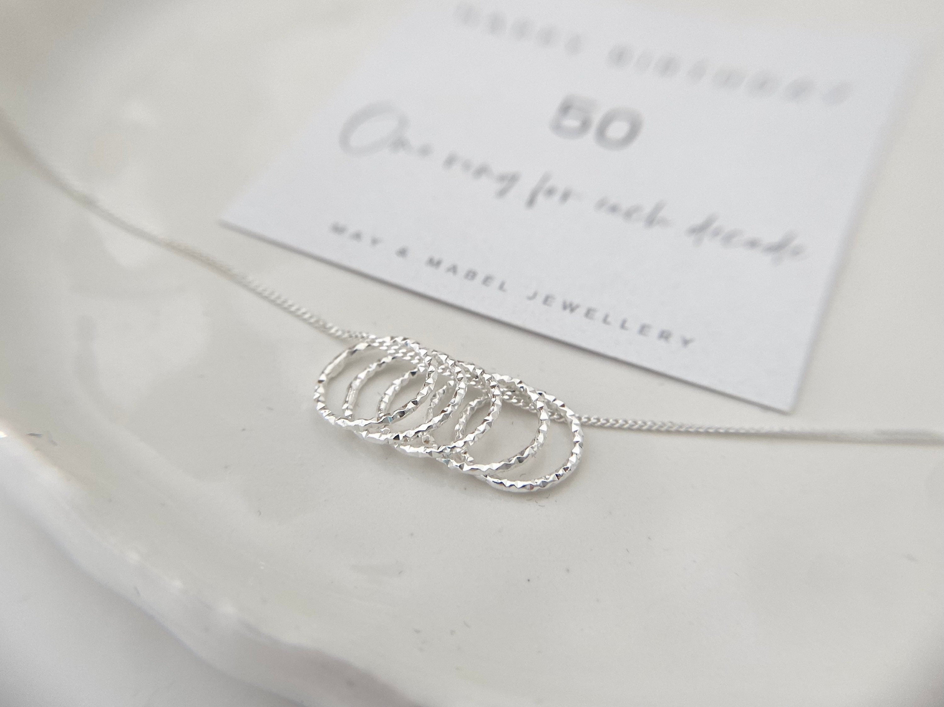 50th Birthday Sterling Silver Necklace with Diamond Cut Rings
