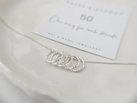 50th Birthday five ring decades necklace