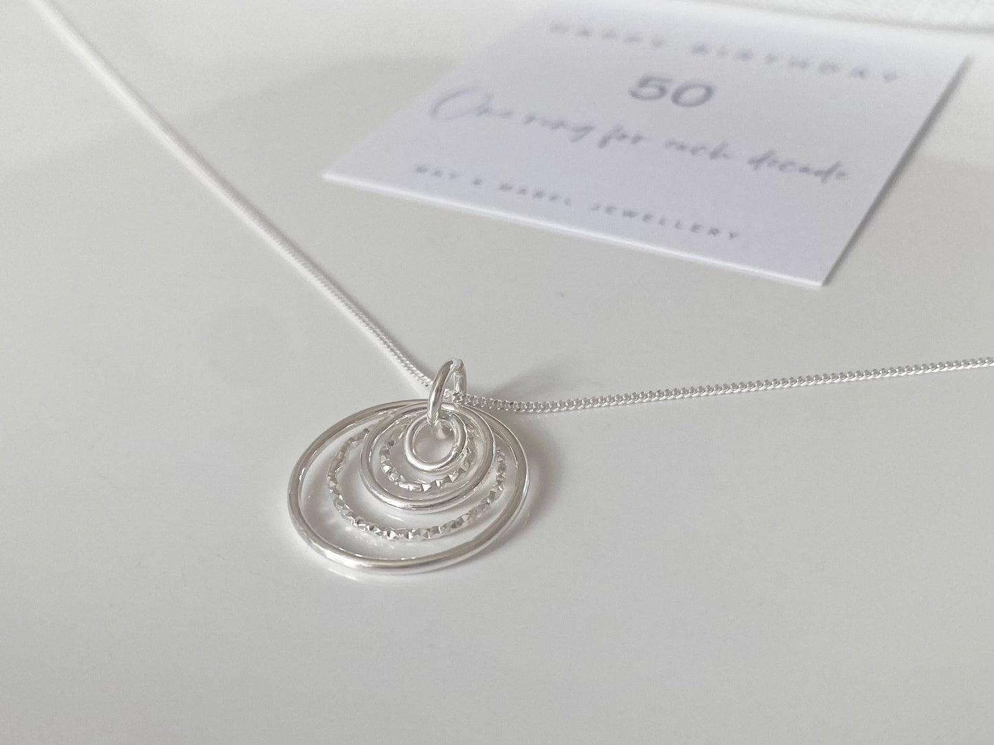50th Birthday Sterling Silver Necklace for Five Decades