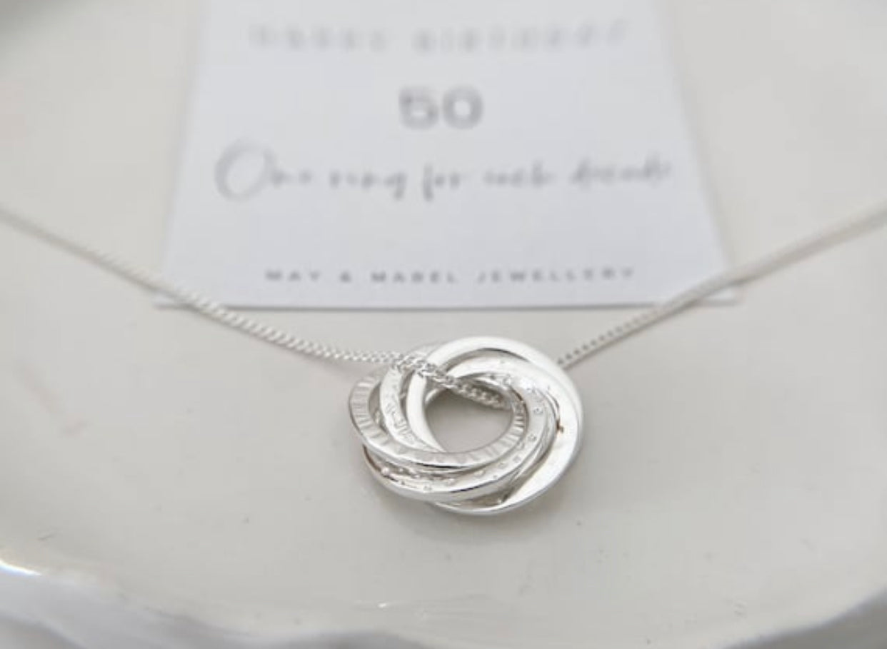 50th Birthday Sterling Silver Interlocking Multi-Texture Necklace