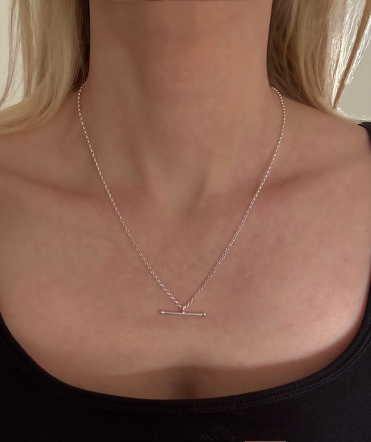 Sterling Silver T-bar Necklace on Medium Chain