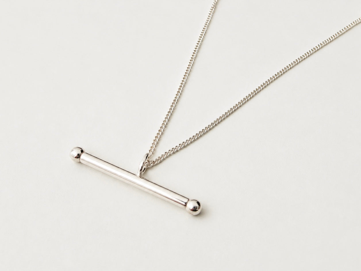 Sterling Silver T-bar Necklace on Curb Chain