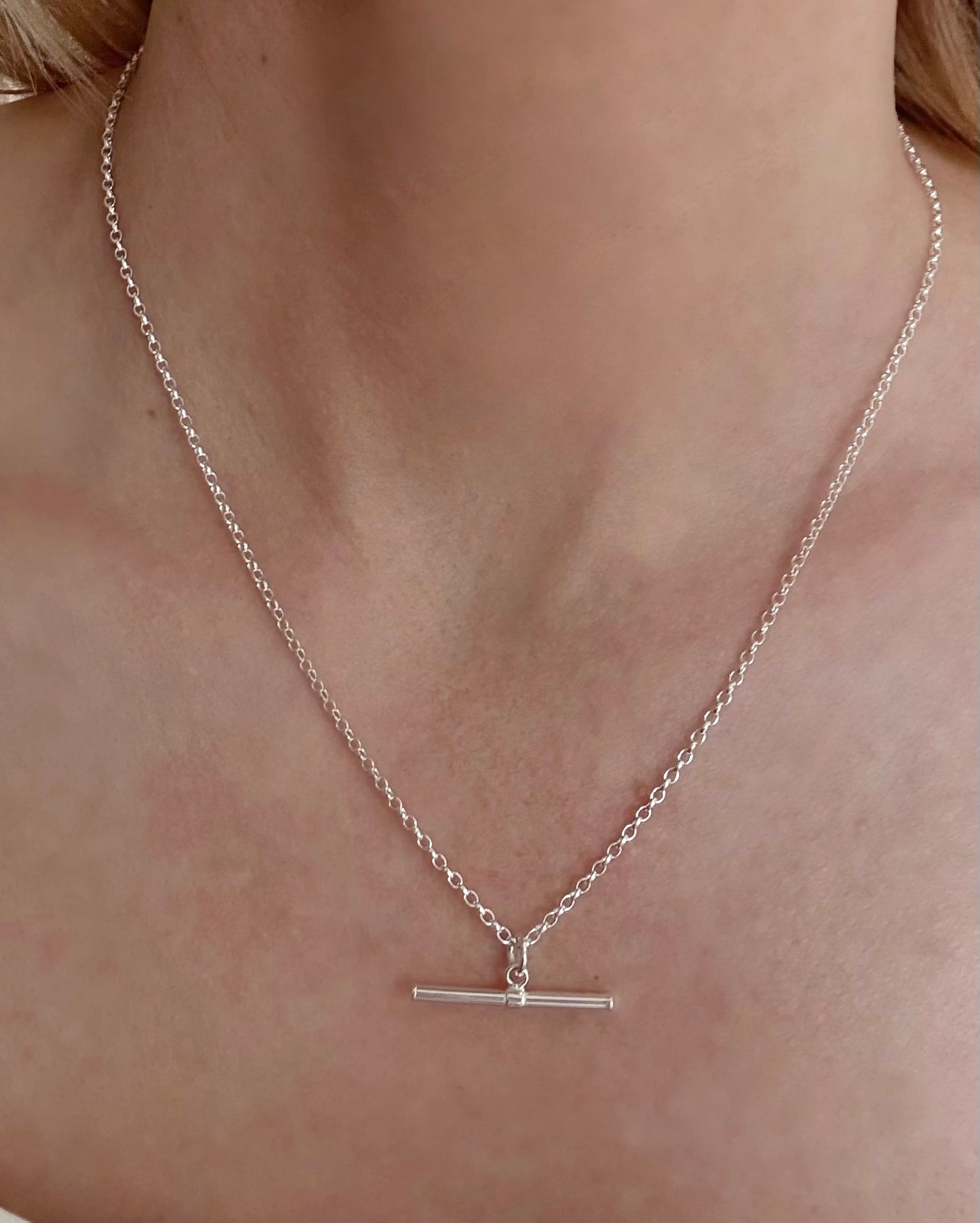 Sterling Silver T-bar Necklace on Medium Chain