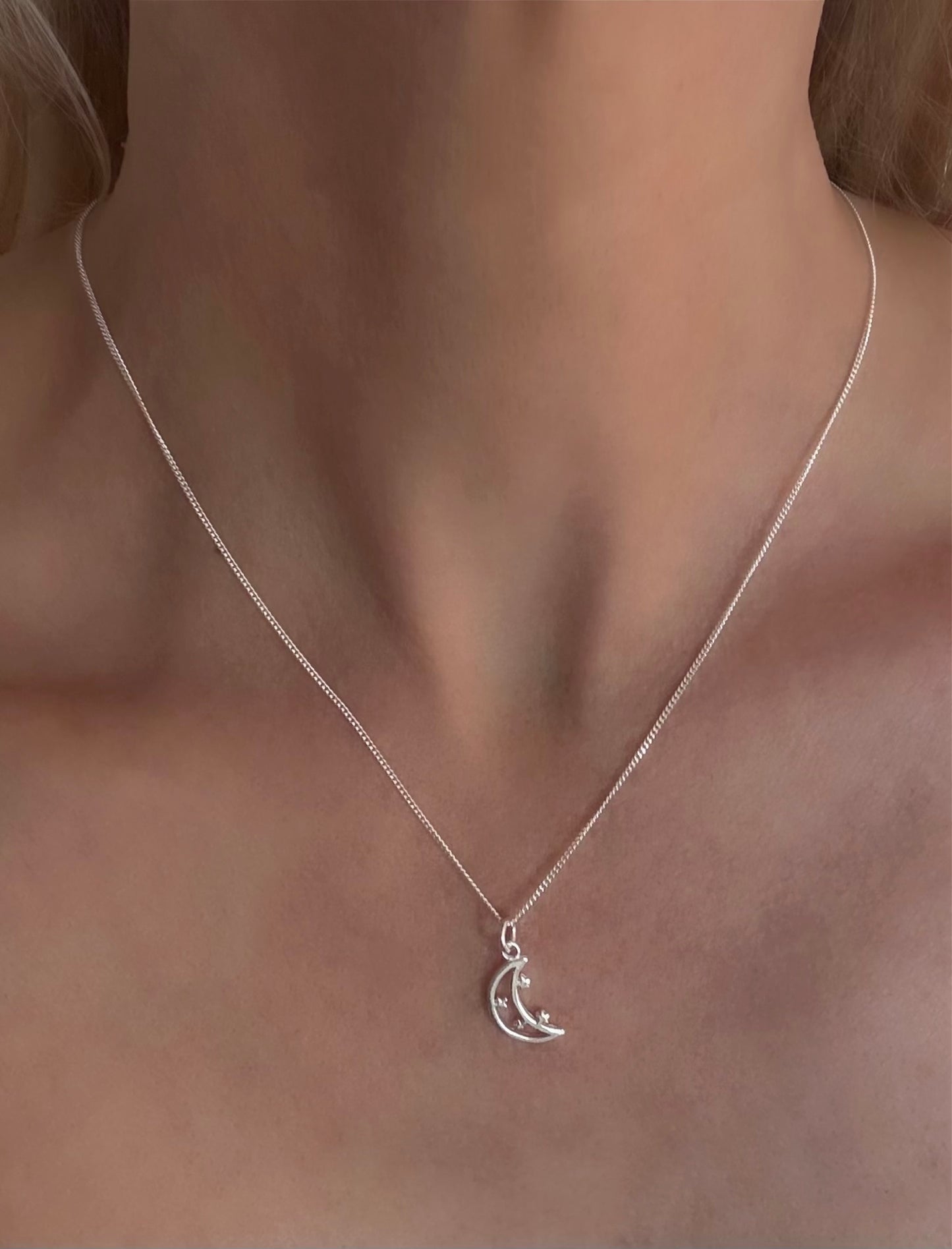 Petite Silver Star & Moon Pendant Necklace