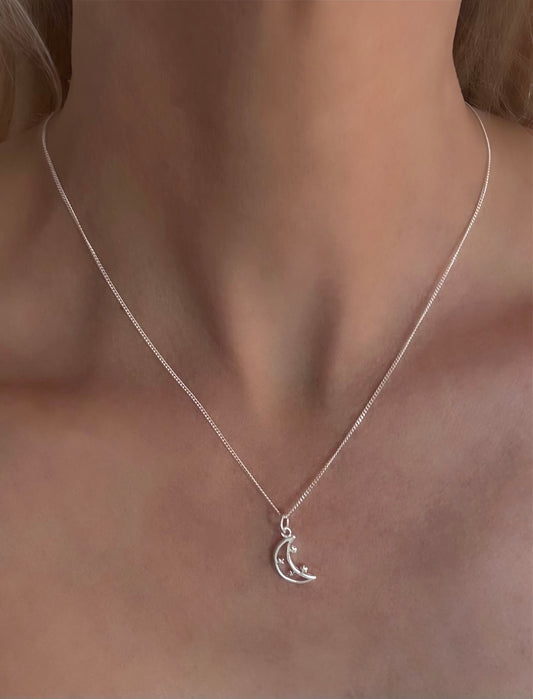 Petite Silver Star & Moon Pendant Necklace