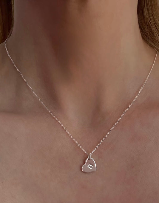 Sterling Silver Heart Pendant Necklace with Initial