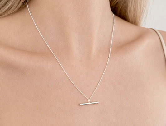Sterling Silver T-bar Necklace on Satellite Chain