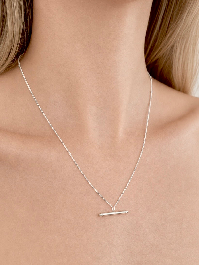 Sterling Silver T-bar Necklace on Satellite Chain