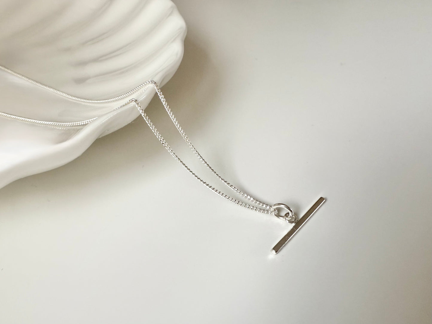 Sterling Silver T-bar Necklace on Curb Chain