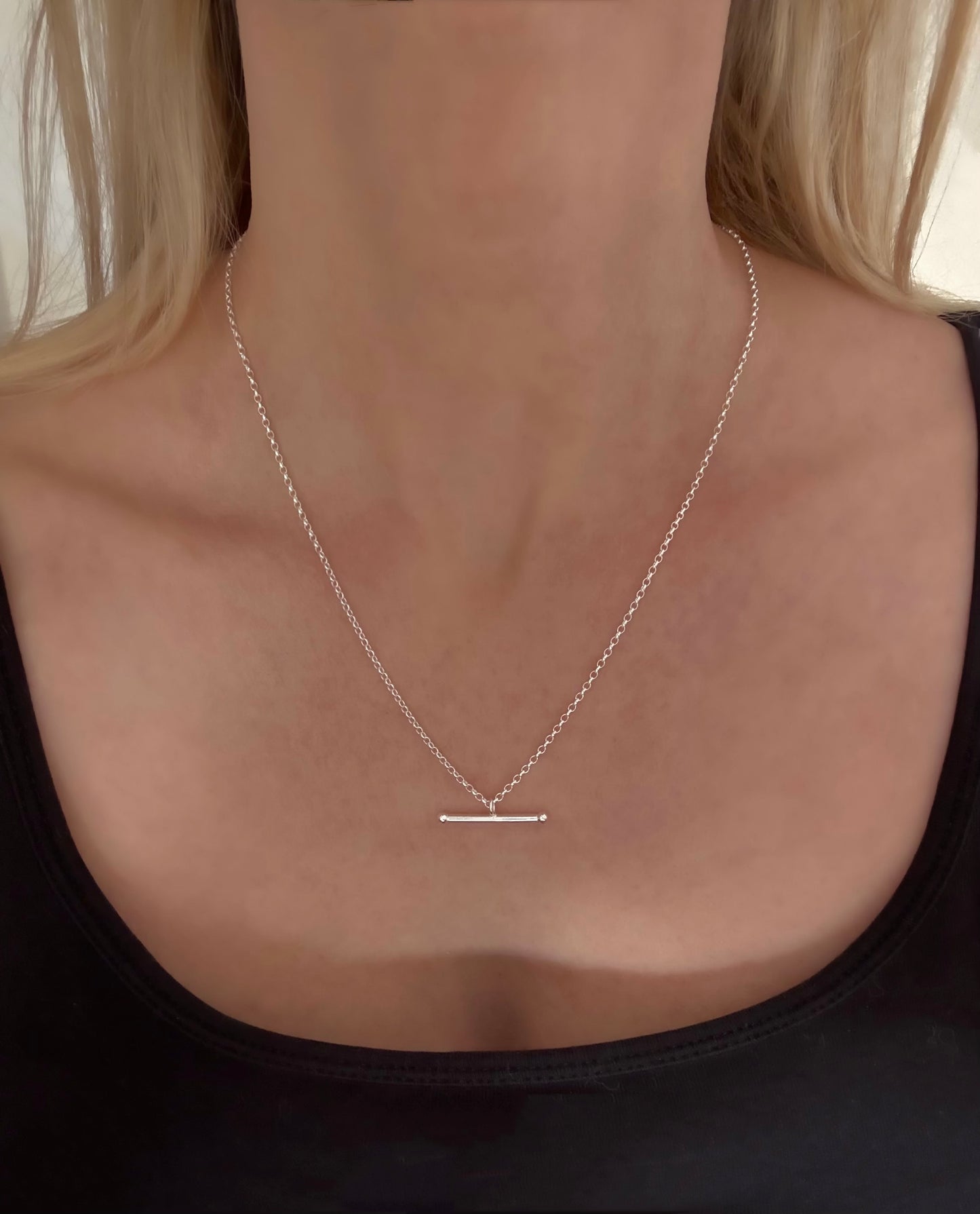 Sterling Silver T-bar Necklace on Medium Chain