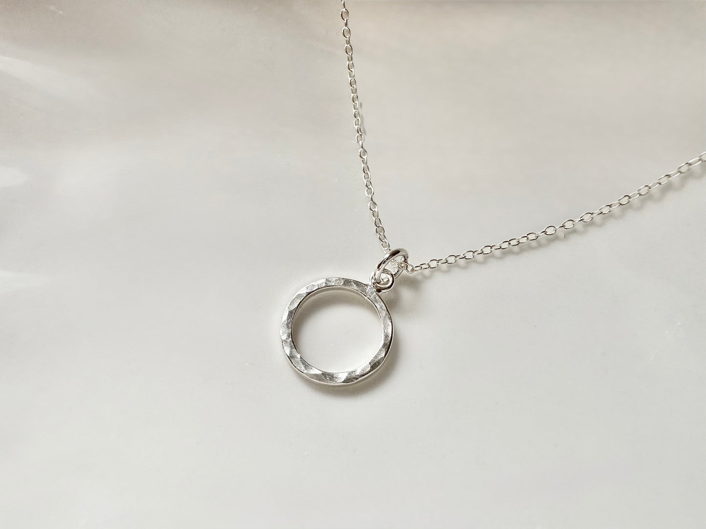Sterling Silver Ring Pendant Necklace, Hammer Texture