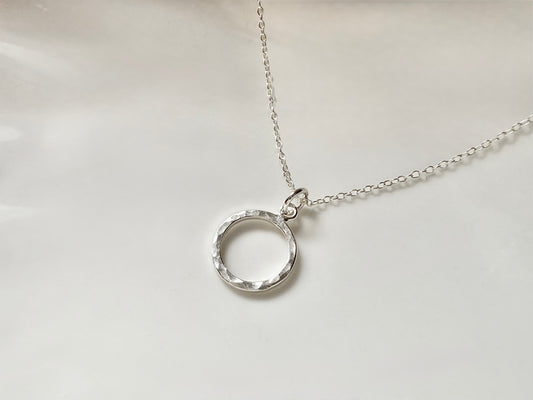 Sterling Silver Ring Pendant Necklace, Hammer Texture