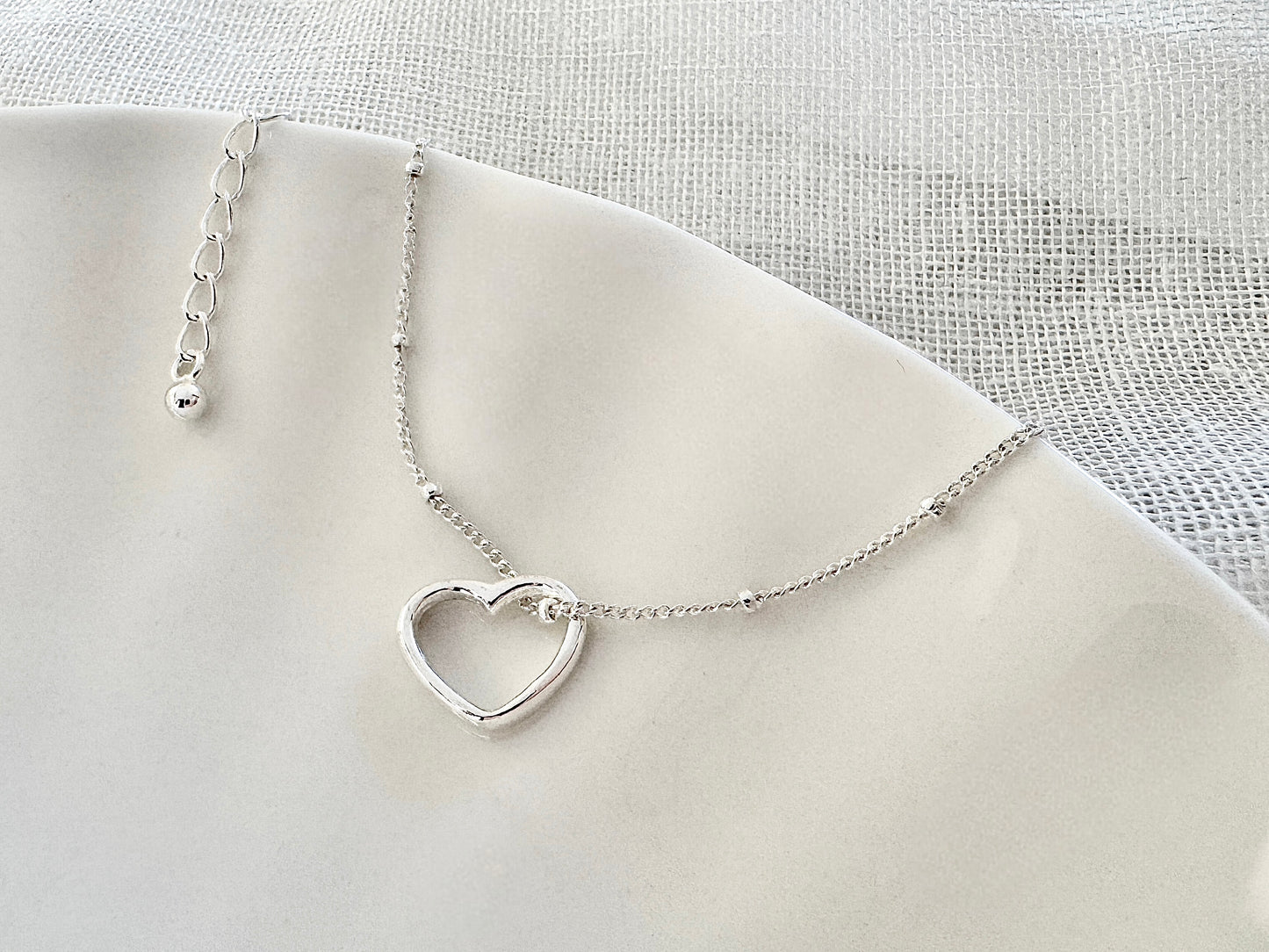 Sterling Silver Adjustable Satellite Chain Heart Bracelet