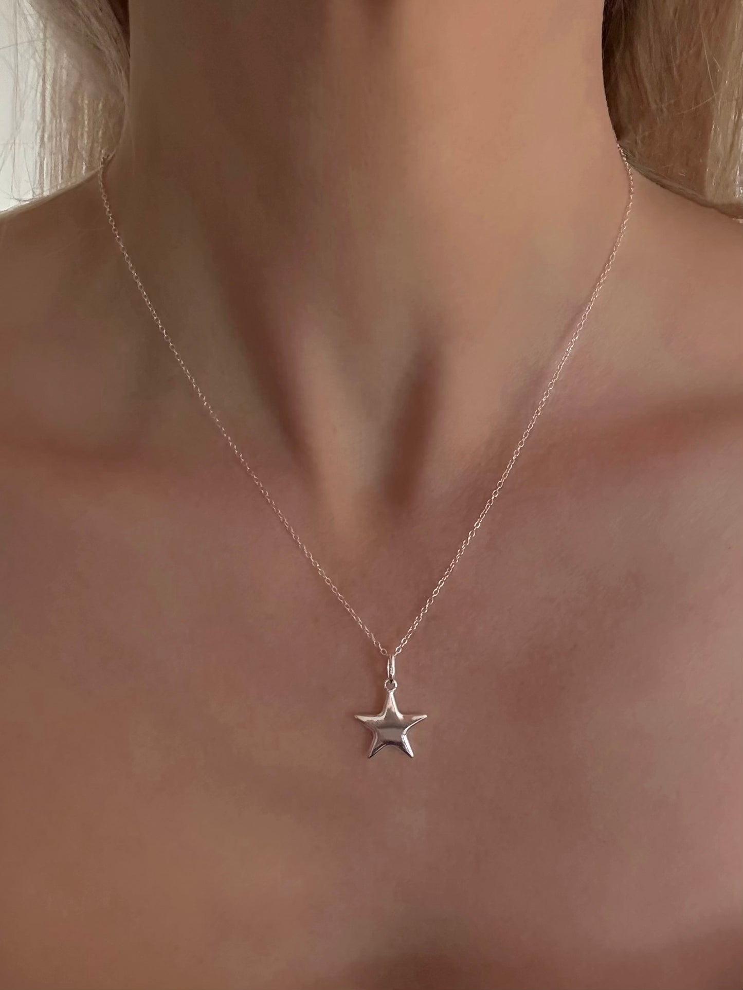 Sterling Silver Puffy Star Pendant Necklace