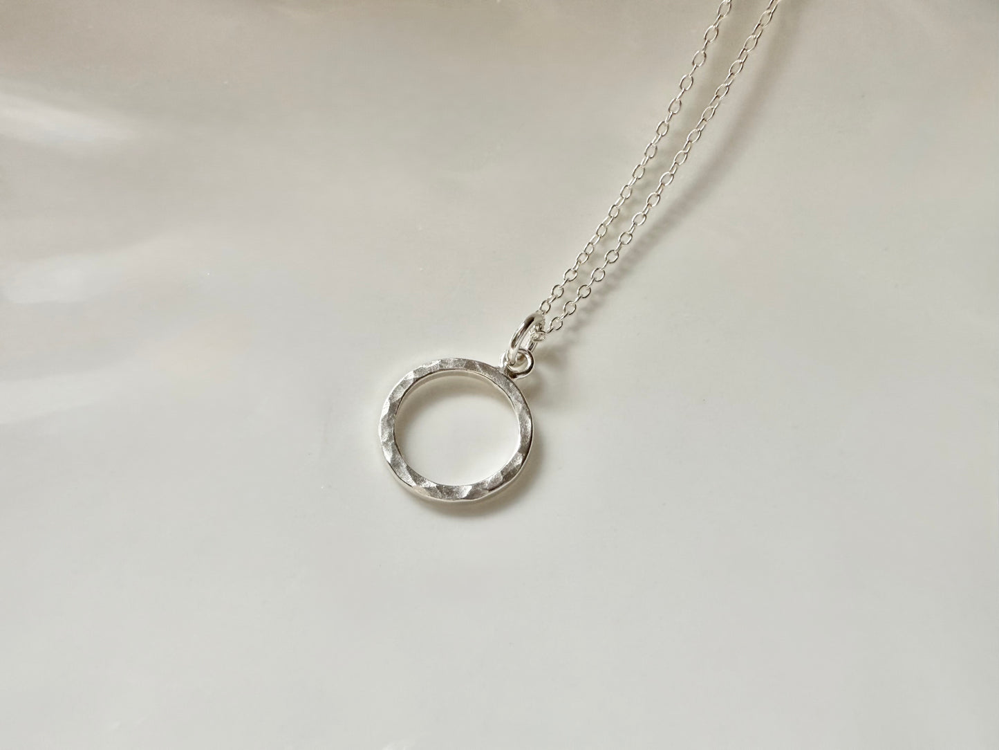 Sterling Silver Ring Pendant Necklace, Hammer Texture