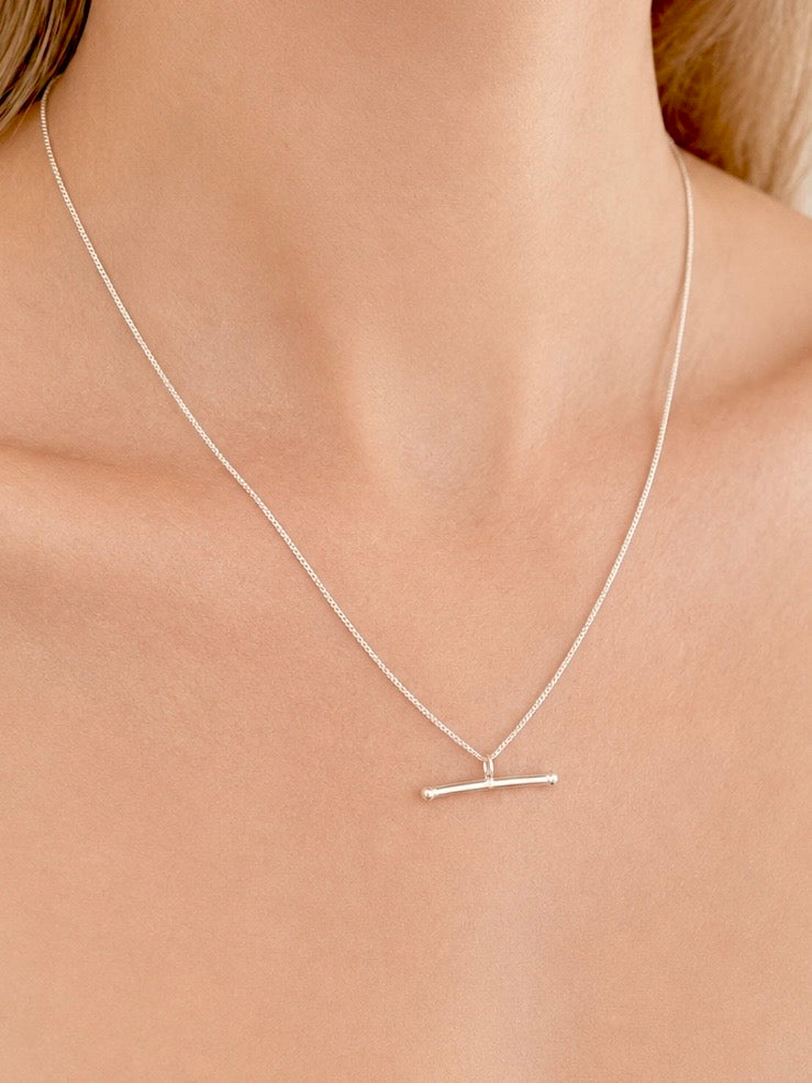 Sterling Silver T-bar Necklace on Curb Chain