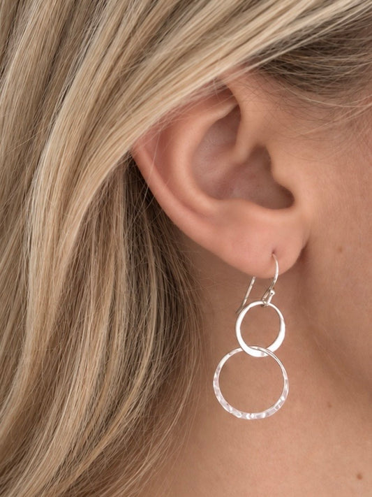 Silver Linked Double Circle Earrings