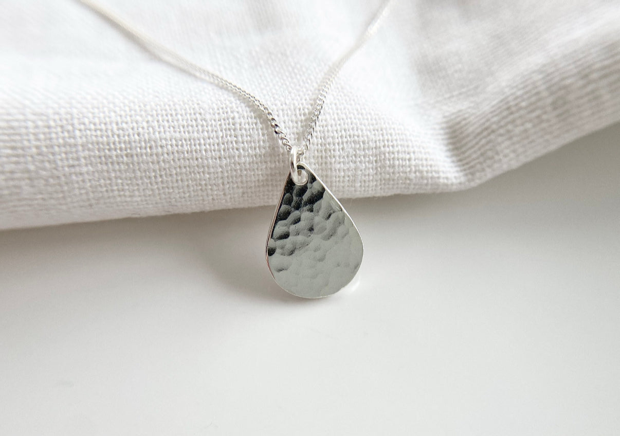 Silver Teardrop Pendant, Petite Necklace