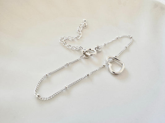 Sterling Silver Adjustable Satellite Chain Heart Bracelet