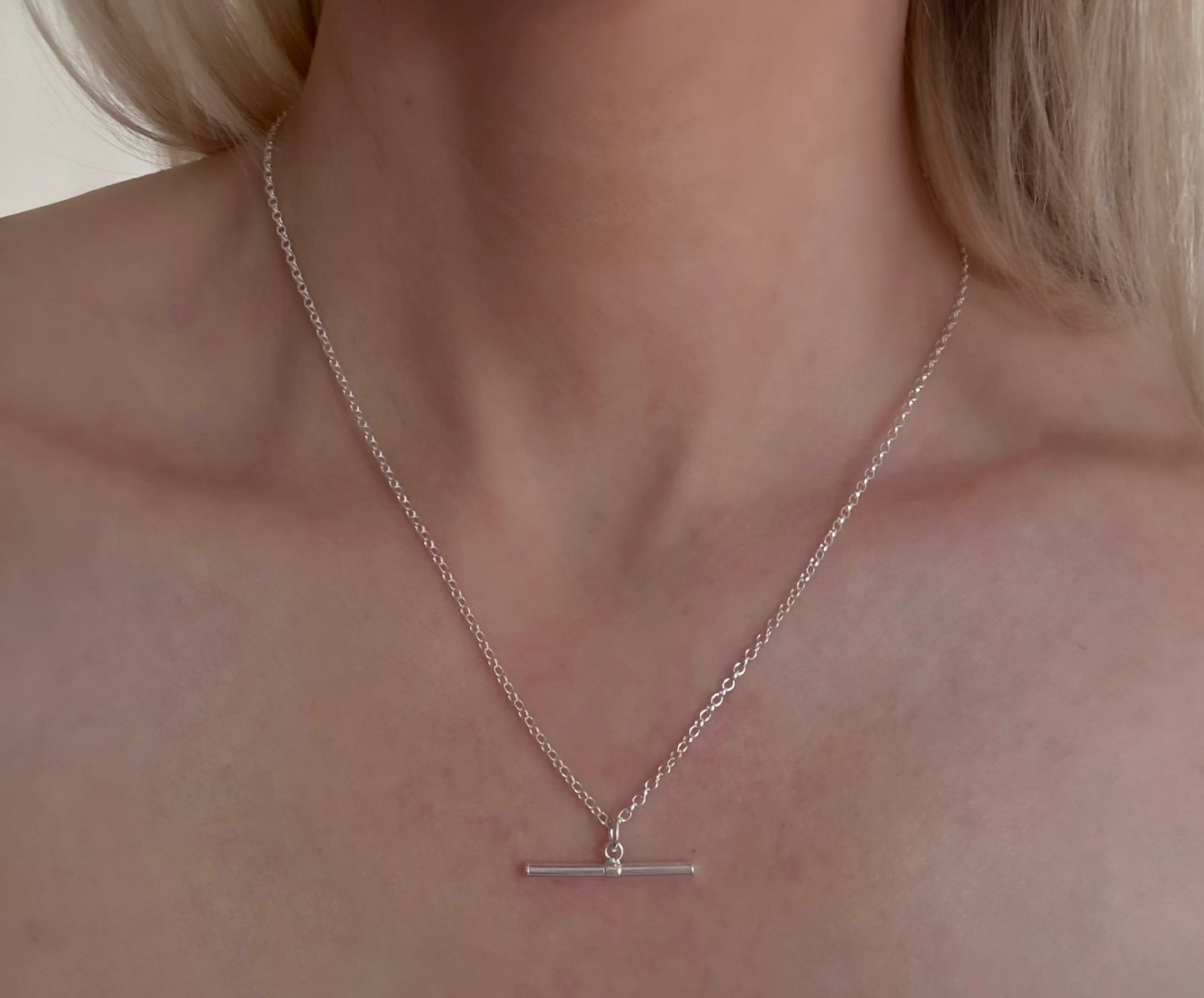 Sterling Silver T-bar Necklace on Medium Chain