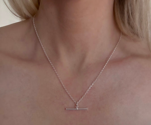 Sterling Silver T-bar Necklace on Medium Chain