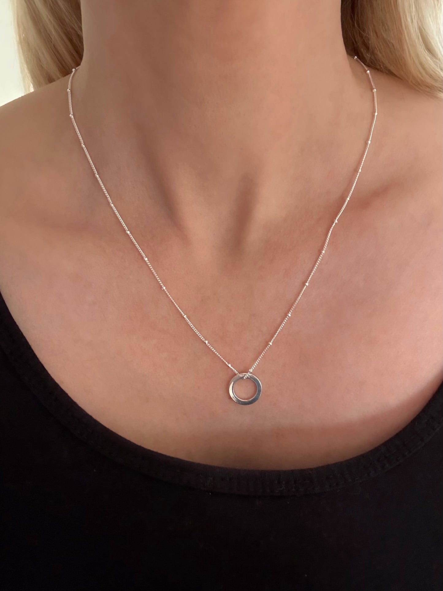 Silver Washer Layering Necklace with Satellite Chain