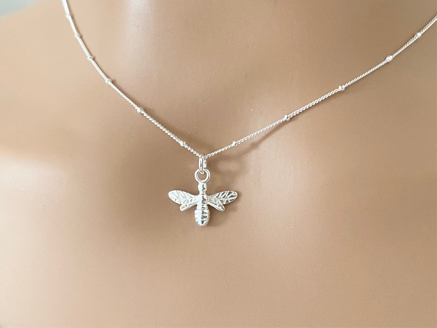 Sterling Silver Bee Necklace on a Satellite Chain