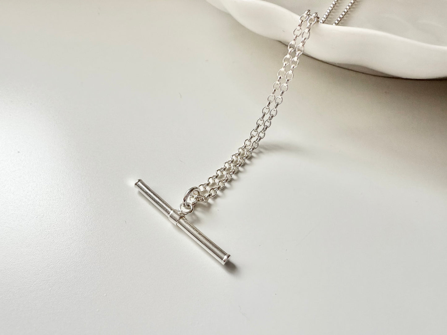 Sterling Silver T-bar Necklace on Medium Chain