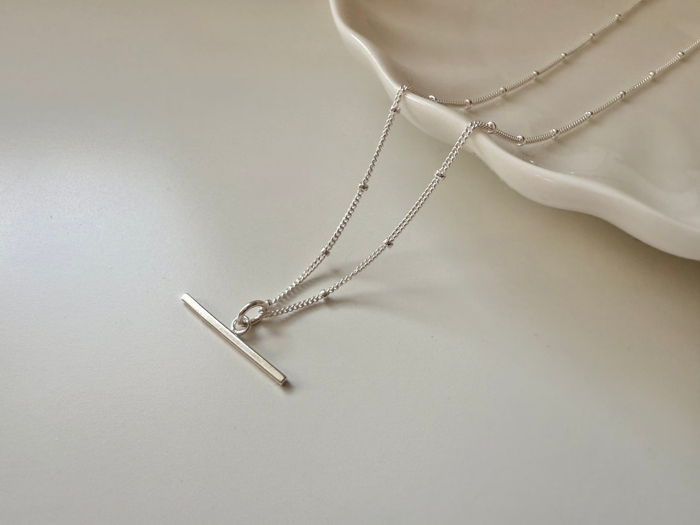 Sterling Silver T-bar Necklace on Satellite Chain