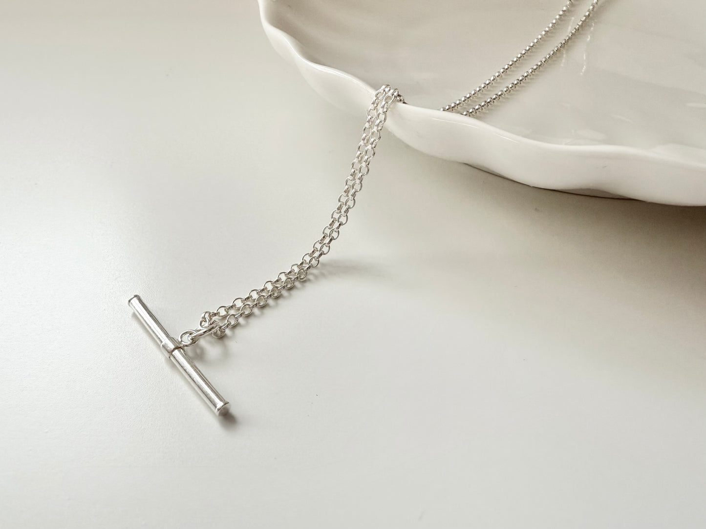 Sterling Silver T-bar Necklace on Medium Chain