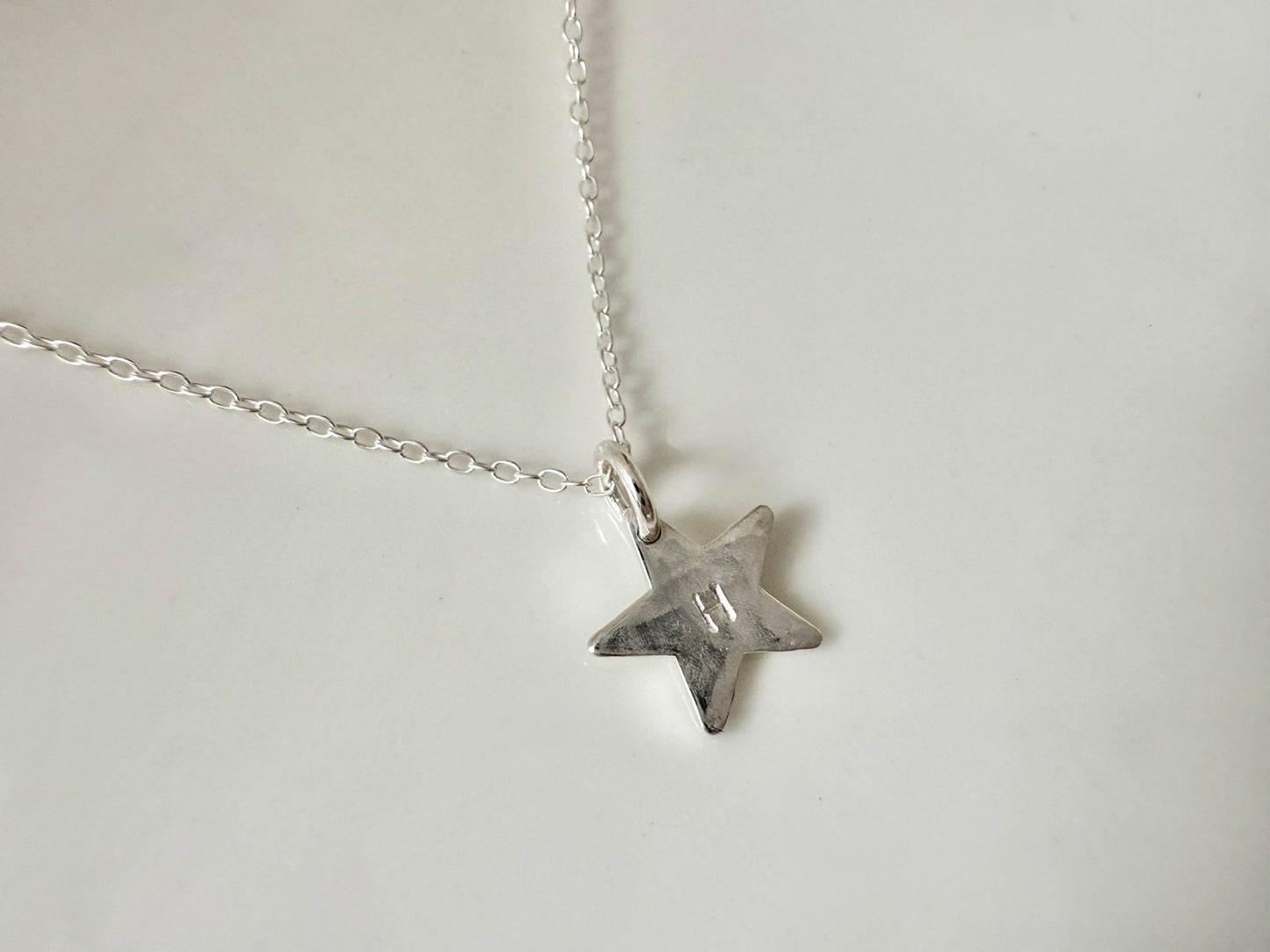 Silver Star Necklace Hammered & Personalised with Initial