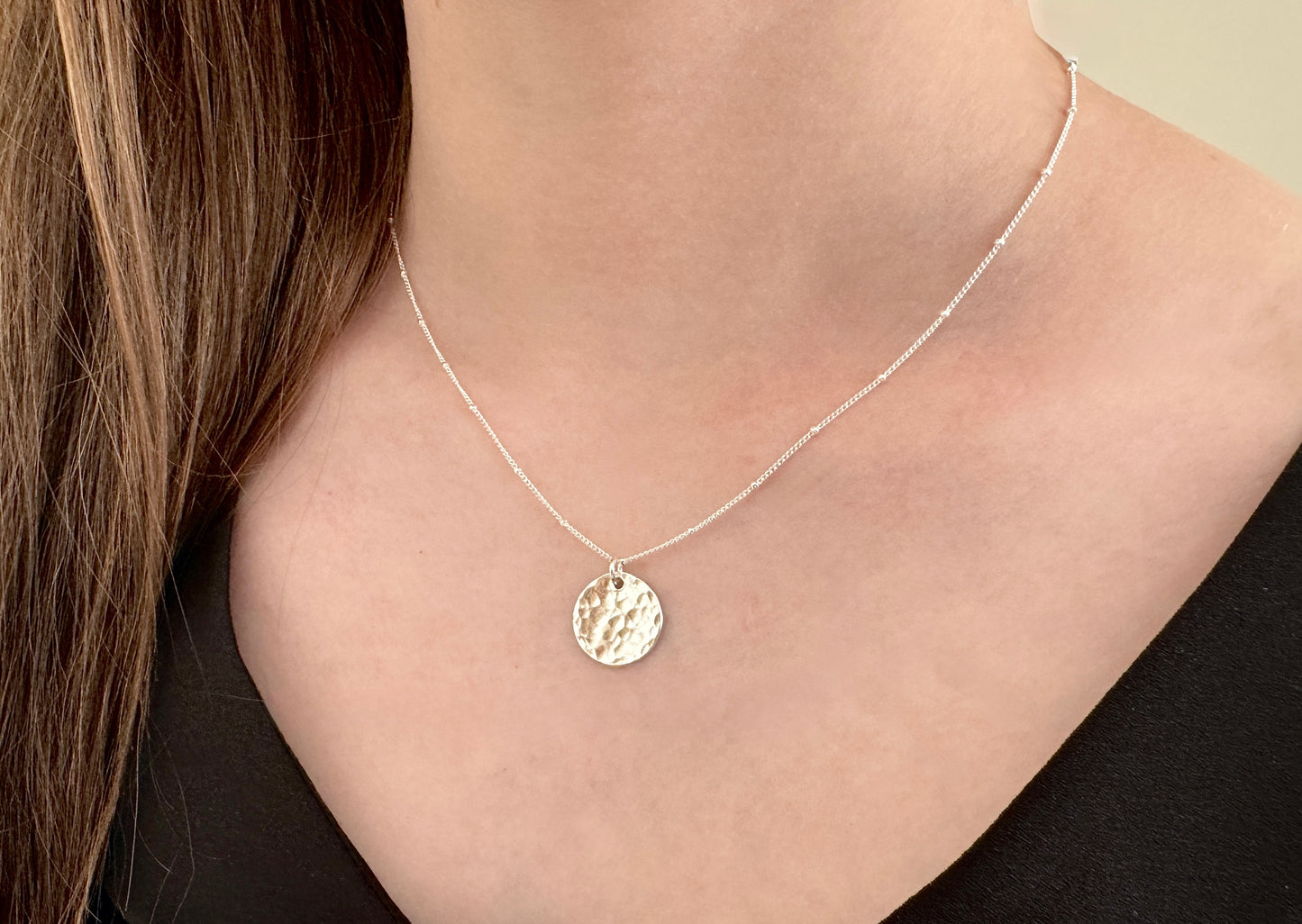 Sterling Silver Disc Necklace on Satellite Chain