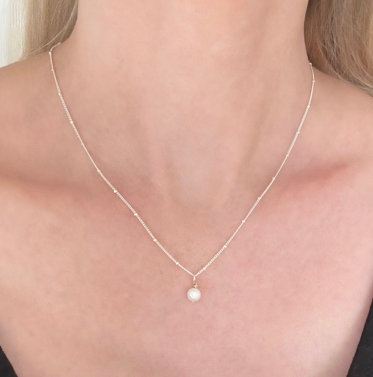 Pearl Necklace on Sterling Silver Satellite Chain
