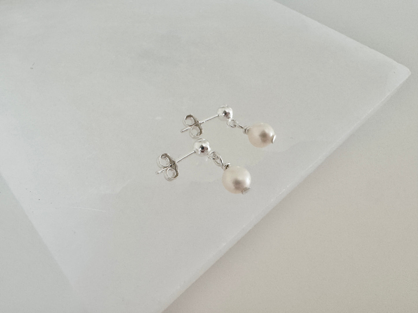 Silver Stud Earrings with Freshwater Pearls