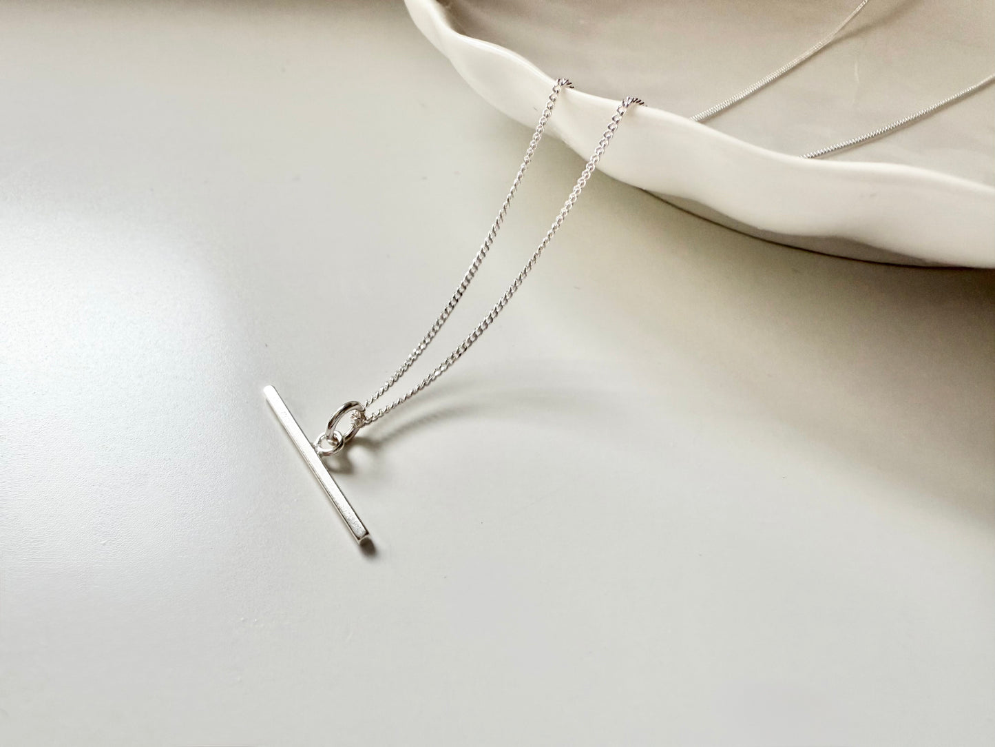Sterling Silver T-bar Necklace on Curb Chain