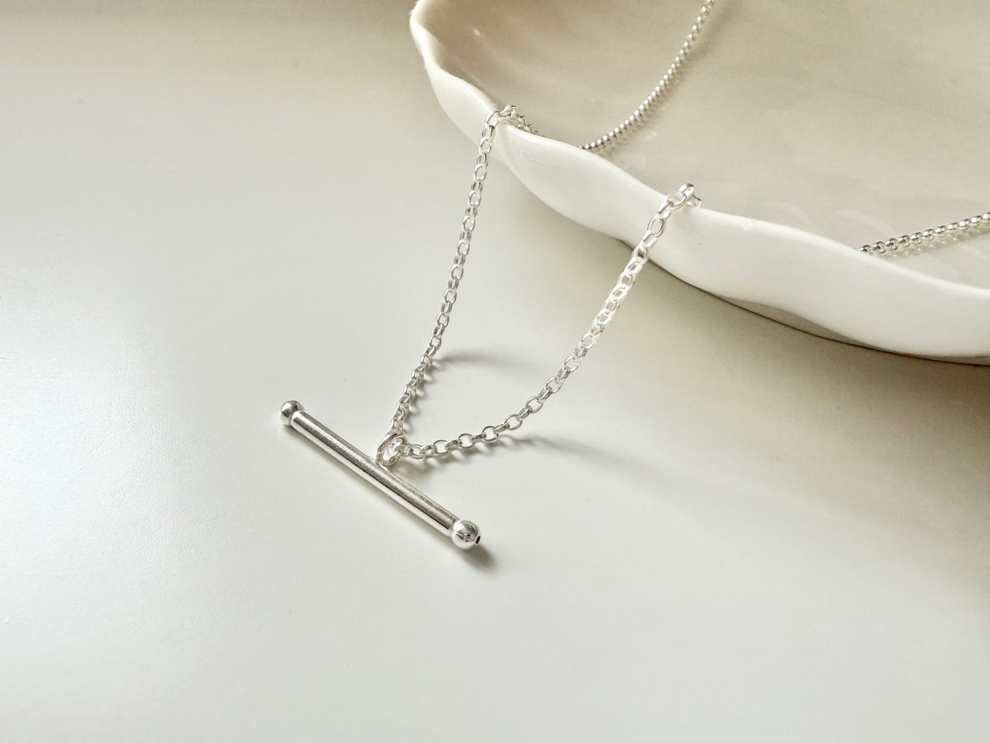 Sterling Silver T-bar Necklace on Medium Chain