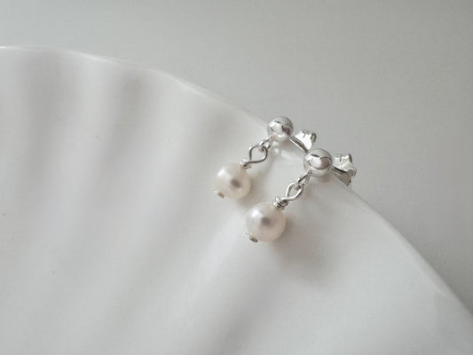 Silver Stud Earrings with Freshwater Pearls