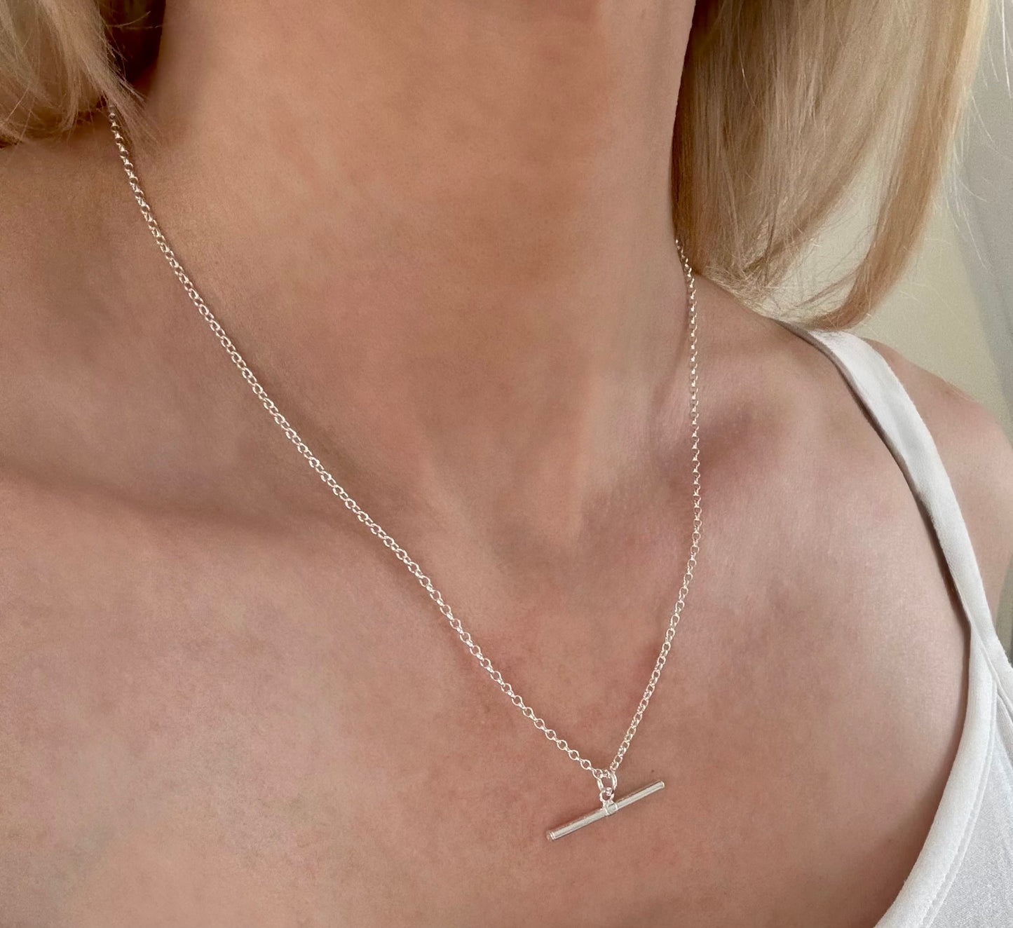 Sterling Silver T-bar Necklace on Medium Chain