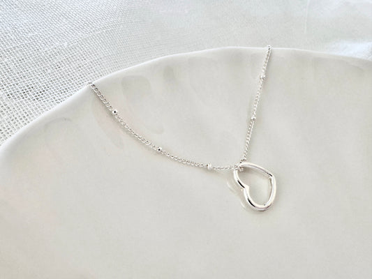 Sterling Silver Satellite Chain Heart Necklace
